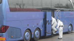 Rengöring av buss vid den tysk-tjeckiska gränsen 9.3.2020 Rengöring av buss vid den tysk-tjeckiska gränsen 9.3.2020