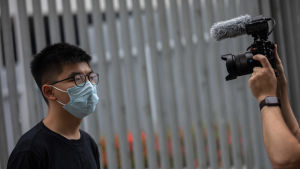 Joshua Wong talade till reportrar i Hongkong den 28 maj. Joshua Wong talade till reportrar i Hongkong den 28 maj.