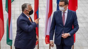 Premiärministrarna Mateusz Morawiecki och Viktor Orbán 11.9.2020 Mateusz Morawiecki och Viktor Orbán i 11.9.2020