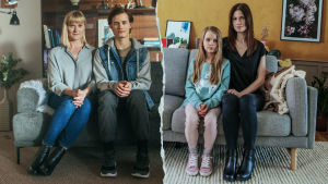 Kuvassa Katri (Pirjo Lonka), Aleksi (Bruno Baer), Aile (Ella Kangas) ja Evelin (Sara Soulié)