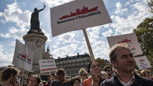 En demonstration till stöd för Aquarius i Paris den 6 oktober. En demonstration till stöd för Aquarius i Paris den 6 oktober.