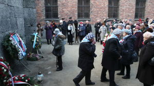 Förintelseöverlevare under minnesceremonin 27.1.2020. Förintelseöverlevare vid minnesceremoni 75 år efter att Auschwitz befriades.