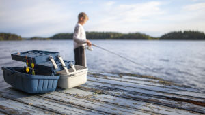 Kommer det att finnas en fiskeindustri i framtidens skärgård eller blir det enbart en hobby? En pojke står och fiskar på en brygga.