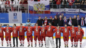 Det ryska laget vann OS-guldet i Sydkorea. De ryska ishockeyspelarna sjön sin nationalsång, vilket inte var tillåtet.