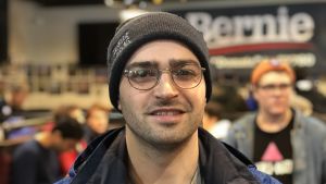John Raccatore engagerade sig i Sanders kampanj efter årsskiftet. Sanderssupportern John Racatore i New Hampshire.