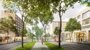 Det finns mycket potential vid högskolorna, här en vision över Tavastgatan. På Tavastgatan planeras en allé med cykelväg.
