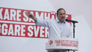 Stefan Löfven, Sveriges statsminister och Socialdemokraternas statsministerkandidat. Stefan Löfven håller tal.