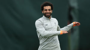 Mohamed Salah under ett träningspass inför matchen. Mohamed Salah under ett träningspass.