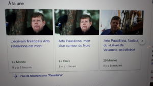 På internet i Frankrike toppar man med Paasilinnas bortgång Franska medier skriver om Arto Paasilinnas död.