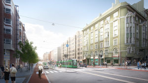Tavastvägen ska sammanlagt få 4 kilometer cykelfiler. Visualisering av hur Tavastvägen ska se ut efter renoveringen.
