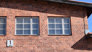 Innanför de här tegelväggarna ska det rymmas många färgstarka och kanske också dramatiska cirkusminnen Fönster i en industribyggnad i rödtegel.
