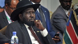 Sydsudans president Salva Kiir. sydsudans president på fredsförhandlingar i addis abeba