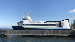 M/S Baldur har normala i fall en kapacitet på 199 passagerare, men i och med begränsningarna har kapaciteten begränsats till 100 passagerare. Blåvita Baldur står vid kajen i Pärnäs i Nagu.