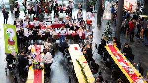Evenemanget fick mycket beröm av barnen. En folkmassa fotograferad uppifrån