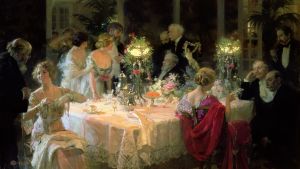 När festen nästan tagit slut. Verket "Fin du souper" ("The end of dinner") (1913) målades av den franske konstnären Jules-Alexandre Grün (1868–1938). Bild på tavlan "The end of Dinner" av konstnären Jules-Alexandre Grün.