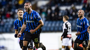 Arttu Hoskonen firar Inters 2–0-mål i den 16:e minuten. Arttu Hoskonen firar Inters 2–0-mål i den 16:e minuten.