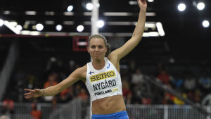 Nygård tävlade i inomhus-VM förra vintern. Sanna Nygård, inomhus-VM Portland 2016.