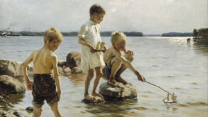 Lekande pojkar på stranden av Albert Edelfelt är målad strax utanför Borgå centrum. Lekande pojkar på stranden.