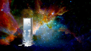 Enligt en tolkning ger farfarsparadoxen upphov till ett parallellt universum. Konstnärens vision av en port till ett parallellt universum.