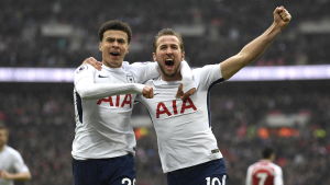 Dele Alli och Harri Kane firar i matchen mot Arsenal. Dele Alli och Harri Kane firar i matchen mot Arsenal.