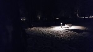 Att vara tvungen att vandra hem i mörkret en kall vinternatt kan göra att kunderna stannar hemma. en ensam parkbänk i mörkret