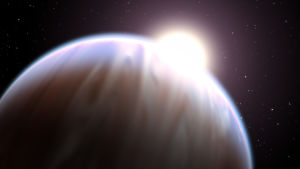 Konstnärens uppfattning av en "het Jupiter" i ett annat solsystem. En så kallad "het Jupiter"-planet.