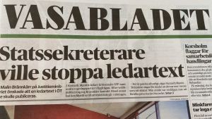 Vasabladets förtsasida den 28. maj. Faksimil av vasabladets första sida 28.5.2020