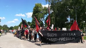 Demonstration för mänskliga rättigheter inför Trump och Putins möte i Helsingfors.