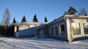 Place2go har sitt kontor i Horsbäck i Raseborg. företagsbyggnad om vintern