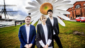 Vinnarlaget "After party" vill betona hållbarhet i sitt bidrag. Santtu Hyvärinen, Giedrius Mamavicius och Gabriele Ubareviciute