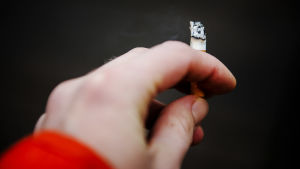 På sociala medier har det spridits rykten om att tobaksrökning kan motverka coronavirussmitta. Kuvassa henkilö tupakoi.