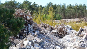 Bredvid gamla avstjälpningsplatsen på Stormossen i Hangö finns en depå som kanske görs till en rekreationsplats. Tegelkross i naturen