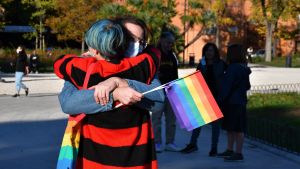 Manifestation i Ancona till stöd för en ny lag som skulle göra homofobi olagligt. Manifestation i Ancona till stöd för en ny lag som skulle göra homofobi olagligt.