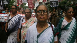 Kvinnor demonstrerar i Calcutta. Indiska aktivister protesterar mot trafficking (människohandel) och sexuellt utnyttjande av kvinnor och barn Kvinnor demonstrerar i Calcutta