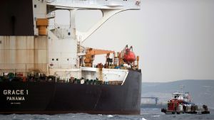 Tankern Grace 1 Den iranska supertankern Grace 1 efter att den stoppats utanför Gibraltar förra veckan.