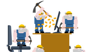 Illustration på kryptobrytning - eller kryptokapning som det kallas när det sker utan tillstånd. Kryptobrytning.