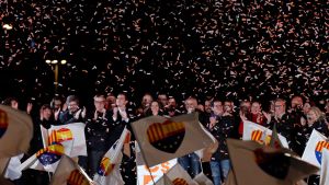 Ciudadanos ledare Ines Arrimadas och andra kandidater och partimedlemmar firar valresultatet i Barcelona. Ciudadanos ledare Ines Arrimadas och andra kandidater och partimedlemmar firar valresultatet i Barcelona.