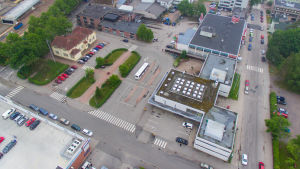 Så här ser Fokuskvarteret ut just nu. Helikopterbild av Focus huset i Karis