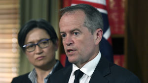 Labourledaren Bill Shorten Oppositionsledaren, Labors ordförande Bill Shorten har inte ännu gått med på rgeringens förslag om hur problemet med lagen om dubbla medborgarskap skall lösas