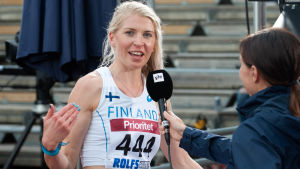 Arkivbild av Sara Kuivisto. Sara Kuivisto intervjuas efter Sverigekampen 2017.