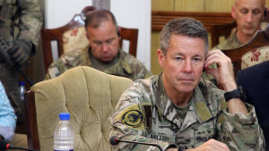 Nato-befälhavaren i Afghanistan, Austin Scott Miller under mötet i Kandahar på torsdagen. Nato-befälhavaren i Afghanistan, Austin Scott Miller under mötet i Kandahar på torsdagen.