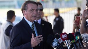 President Jair Bolsonaro den 30 mars i Brazil, Brasilien. President Jair Bolsonaro 30.3.2020 i Brazil, Brasilien.