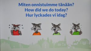 Texten kommer ännu att ändras. Frågan ska stå i ordningsföljden finska, svenska och engelska. Sibbo kommuns nöjdhetsmätare.