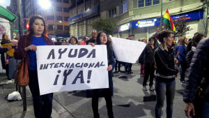 Bolivianska miljöaktivister demonstrerar mot president Evo Morales, vars politik anses ha förvärrat skogsbränderna i Bolivia Bolivianska miljöaktivister demonstrerar mot president Evo Morales, vars politik anses ha förvärrat skogsbränderna i Bolivia