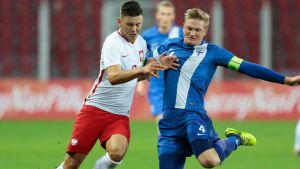 Richard Jensen har gått igenom alla åldersklasser i juniorlandslagen. Richard Jensen, U21-landslaget, Polen-Finland 2017.