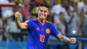 James nyckeln i den colombianska offensiven. James Rodriguez firar ett mål.