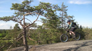 Öppna landskap bjuder på vackra vyer och lättare terräng. En terrängcyklist på berg.