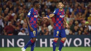 Två av Barcelonas målskyttar, Dembélé och Suárez. Två av Barcelonas målskyttar, Dembélé och Suárez.