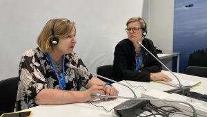 Finlands chefsförhandlare Outi Honkatukia och miljö- och klimatminister Krista Mikkonen Klimatmötet i Madrid