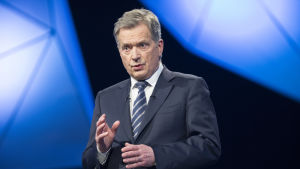 President Niinistö under valkampanjen 2018. Presidentti Sauli Niinistö TV1:n studiossa presidenttitentti-ohjelmassa 15.01.2018. Presidentinvaalit 2018, presidenttipäivät televisiossa